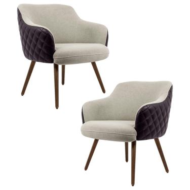 Imagem de Kit 2 Poltronas Pés Palito Madeira Jade B-183 Tressê Bege
