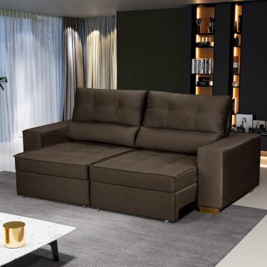 Imagem de Sofá Baú Retrátil E Reclinável 5 Lugares 250cm Veludo Nobre Marrom