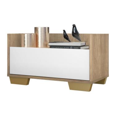 Imagem de Mesa De Cabeceira 80Cm Multimóveis V4001 Rustic/Branca/Natural Rustic/Branco/Natural