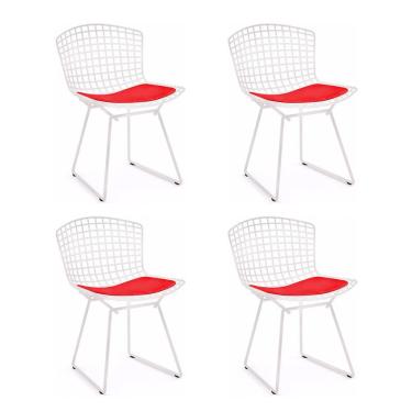 Imagem de Kit 4 Cadeiras Bertoia Branca Com Assento Vermelho Cor Branco