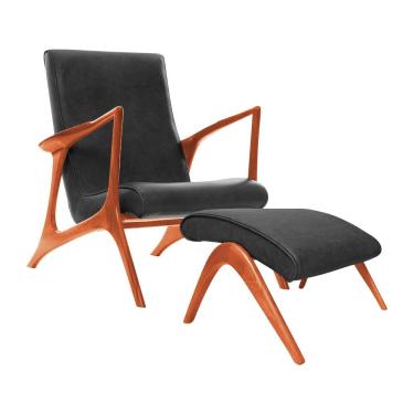 Imagem de Poltrona Couro Natural Preto Vk Anos 50 Acompanha Puff Cor Preto