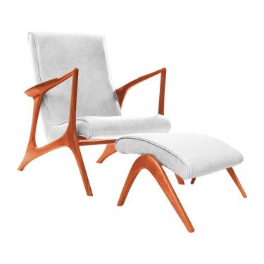 Imagem de Poltrona Couro Natural Branco Vk Anos 50 Acompanha Puff Cor Branco