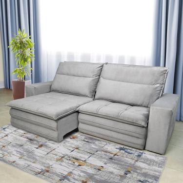 Imagem de Sofá 5 Lugares Colombo Retrátil, Reclinável E Revestido Em Tecido Veludo Slim 250cm Largura Luizzi Chumbo