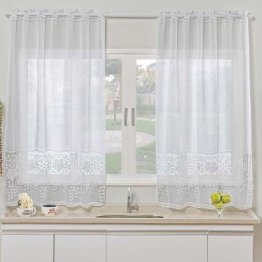 Imagem de Cortina Para Cozinha Renda Uva 2,00m X 2,50m Varão 2m - Branco