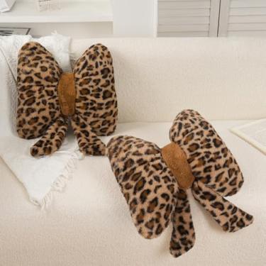 Imagem de GKWW Travesseiro de pelúcia com estampa de leopardo, laço peludo, flor fofa, travesseiro de pelúcia de guepardo, decoração de casa, laço de pelúcia para cama, sofá, decoração de sala de estar (estampa