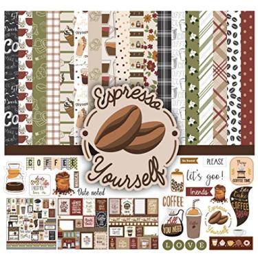 Imagem de Inkdotpot Coffee Theme Collection, kit de papel para scrapbook, dupla face, cartolina, 30,5 x 30,5 cm, pacote de papel para fazer cartões, com folha de adesivo, 16 páginas, multicolorido