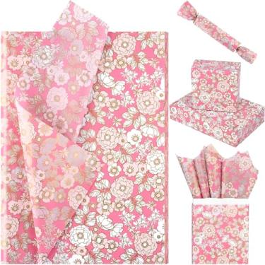 Imagem de Bolsome 100 Folhas De Papel Seda Floral Rosa Dourado 20*14" Para Sacolas Presente, Flores Vintage, Embrulho Impresso, Casamento, Dia Dos Namorados, Chá Panela, Aniversário, Artesanato Faça Você Mesm