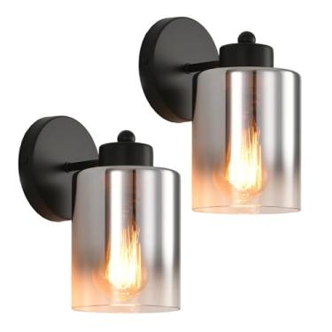 Imagem de KENMI Arandelas De Metal Com Cúpula Vidro Transparente, Luminária Banheiro Preta Fosca, Luminárias Modernas