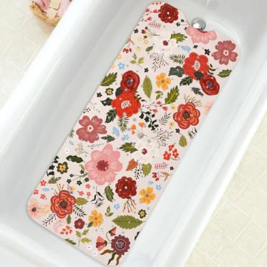 Imagem de Tapete de banheira antiderrapante, tapete de banheira extra longo Bohemia, tapete de chuveiro com ventosas e orifícios de drenagem para adultos, crianças, idosos, 101 x 40 cm