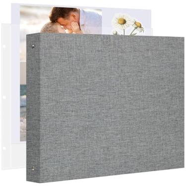 Imagem de Remowith Álbum De Recortes Grande Com 30 Folhas Plástico E Papel Para Scrapbook 12X12", Capa Linho, 3 Argolas, Álbuns Fotos Casamento, Bebê, Família, Memória Cinza