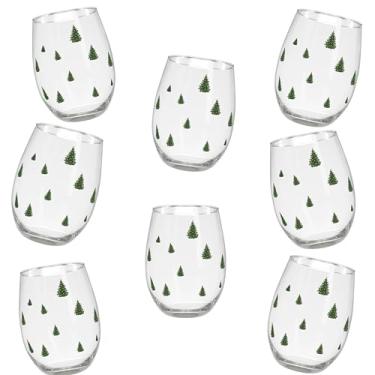 Imagem de Conjunto de taças de vinho de árvores de Natal - Conjunto de 8 copos sem haste com desenhos de árvores natalinas - 590 ml