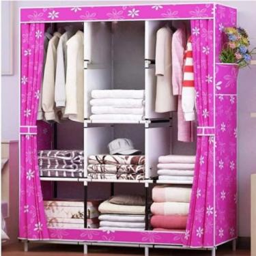 Imagem de Guarda Roupa Dobrável Organizador De Roupas Portátil Multiuso Armário Organizador de Roupas Sapatos Multiuso(ROSA FLOR)