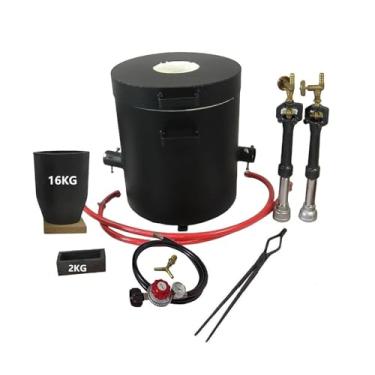 Imagem de Forno de fundição de propano de 16 kg, queimador duplo, forno de fusão de fundição com cadinho, molde de lingote, alta temperatura até 1,400 °C, fundição de metal doméstico para cobre, bronze,