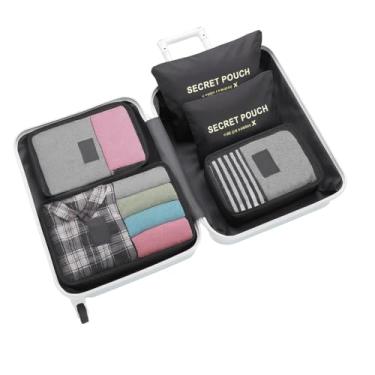 Imagem de Kit Organizador de Viagem 6 Peças – Mala Pronta em Minutos! Necessaire + Porta-Sapatos + Biquíni (Preto)