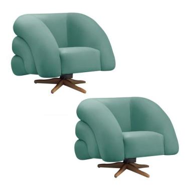 Imagem de Poltrona Giratória Orgânica com Balanço kit 2 Tana Bouclê Azul Turques