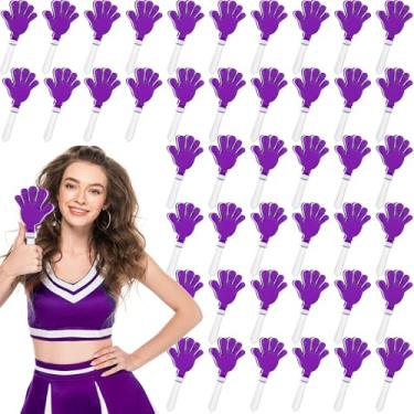 Imagem de 48 peças de aplausos de mão a granel 19 x 8 cm para fazer barulho, lembrancinhas de festa, aplausos, barulho, para aniversários, prêmios, sala de aula, futebol, eventos esportivos, suprimentos de torcida (roxo, branco)