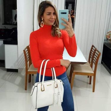 Imagem de Blusa feminina gola alta manga longa malha canelada - moda filo, Terra