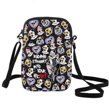 Imagem de LEVLO Bolsa transversal engraçada de filme de palhaço, presentes para fãs de filmes de terror montando direto em seu coração, palhaço, arte de filme, mercadoria, Cbag com coração de equitação