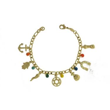Imagem de Pulseira c/ pingentes da sorte e missangas coloridas folheada em ouro 
