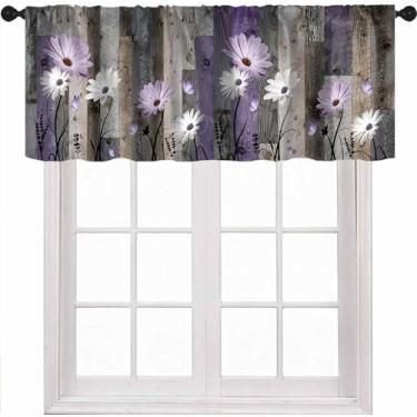Imagem de Cortinas de cozinha florais de primavera, sanefas de bolso para varão, sanefas de tratamento de janelas pequenas para janela, sala de estar, quarto, banheiro, 1 painel, 137 L x 46 C, retrô margarida