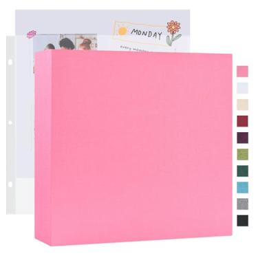 Imagem de Mublalbum Álbum de fotos de 30 x 30 cm, grande, 3 anéis, faça você mesmo, com 40 capas de plástico, 80 páginas, capa de linho, pasta para bebê, viagem, casamento, aniversário de casal e projetos DIY