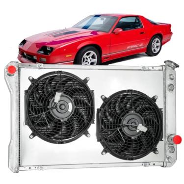 Imagem de KUNTAUTOS Radiador de 3 fileiras + kit de cobertura de ventiladores de 30,5 cm para Chevy Camaro Z28 Pontiac Firebird Trans AM AT 1982-1992