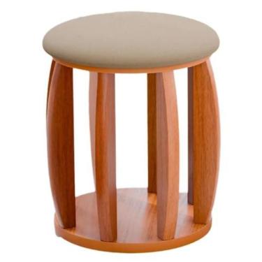 Imagem de Puff Paris Redondo com Pés de Madeira Tecido Linho Tebarrot, bege