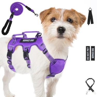 Imagem de Peitoral antifuga para cães grandes e médios ajustável de seis pontas, conjunto de coleira e coleira para cães de serviço, sem puxão, arnês para cães médios para caminhar (roxo, P)