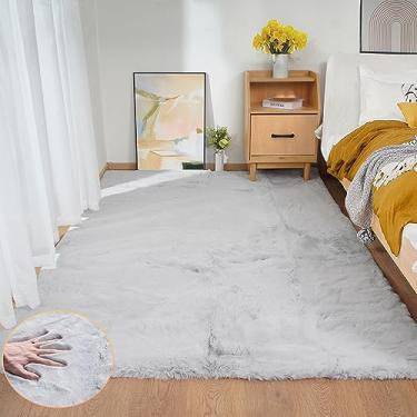 Imagem de ORINOVA Tapetes laváveis 12 x 18 cm para sala de estar cinza prata tapete de pele de coelho falso para quarto tapete de pele de carneiro falso quarto de adolescente decoração de casa