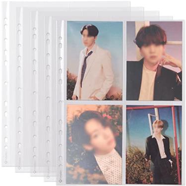 Imagem de hihaba 4 bolsos 4 x 6 (10,7 x 15 cm) (10 folhas) de bolso transparente, páginas de refil de álbum de fotos para cartões fotográficos Kpop, beisebol, cartões de troca, serve para fichário com 3 anéis