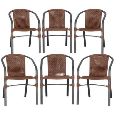 Imagem de 06 Cadeiras Floripa Alumínio Pintura Preta Trama Original Marrom