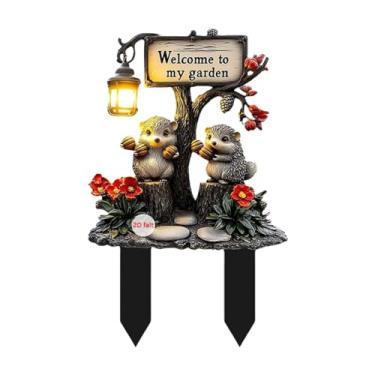 Imagem de Gralara Estaca decorativa de jardim em forma de ouriço, placa de jardim, ornamento de gramado, decoração de planta em vaso 2D para decoração de exterior, 12.5x20cm