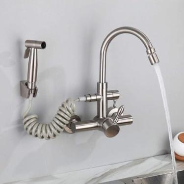Imagem de Torneira De Cozinha Montada Na Parede Oculta 304 Aço Inoxidável Torneira Monocomando Tanque De água Fria Quente Spray Para Lavanderia Piscina Cozinha, E