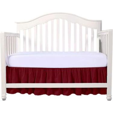 Imagem de Saia para cama de berço 71 cm x 132 cm com 35,5 cm de altura – cantos divididos com babados, microfibra – respirável, durável, elástico ajustável, roupa de cama macia para bebês meninos e meninas, cor