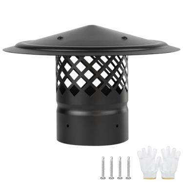 Imagem de CLLOMAGY Tampa de chaminé, cobertura de chaminé de chuva de telhado redondo de 10 cm, tampa de chuva de tubo de fogão de madeira, cobertura de ventilação de teto de exaustão para aço galvanizado