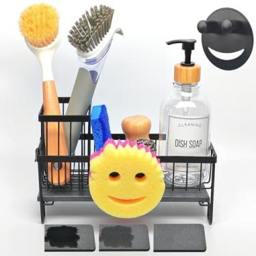 Imagem de BekPooQ Organizador de pia de cozinha: esponja de pia com pedra de secagem instantânea, cesta de suporte de esponja de prato de aço inoxidável de metal para esponjas, esfregadores, sabão, preto claro