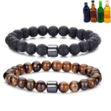 Imagem de DIOWUS Pulseira Glame antiálcool para mulheres e homens, pulseiras de sobriedade GM Mgnetc com contas ajustáveis Hemys Hematita reduzem o desejo de beber, aliviam a ansiedade, estresse, joias presente