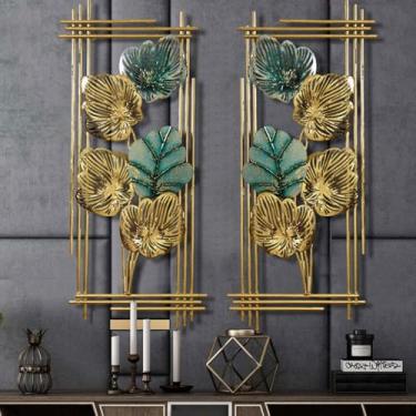 Imagem de Decoração De Arte De Parede De Metal Folha De Ouro 3d Decorações Penduradas Em Casa Esculturas De Parede Ferro Forjado Para Sala De Estar Escritório Sala De Jantar Corredor