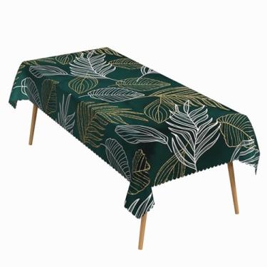 Imagem de ggaimwf Toalha de mesa retangular com planta de verão de 152 x 250 cm, folhas de palmeira, arte abstrata, lavável e durável, capa de mesa para cozinha, piquenique, festa, decoração de casa