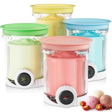 Imagem de Pintes e tampas de redemoinho de creme para máquina de sorvete Ninja Swirl série NC700, recipiente de reposição para Ninja Creami, livre de BPA e lavável na lava-louças (rosa, azul, amarelo e verde, 4