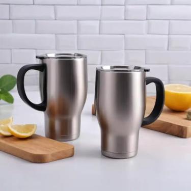 Imagem de Caneca Térmica Parede Dupla em Aço Inox Cinza 350ml com Tampa Hermética - Estilo Texturizado