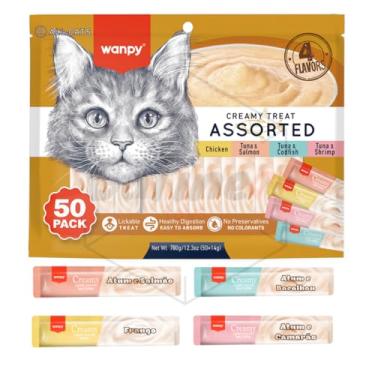 Imagem de Petisco para gatos Wanpy/Truly Creamy Sabores Sortidos Pacote com 50 tubos de 14g - 700g