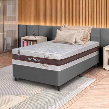 Imagem de Conjunto Box Cinza Mali Bege Molas Ensacadas Solteiro 96x203x70 - King House