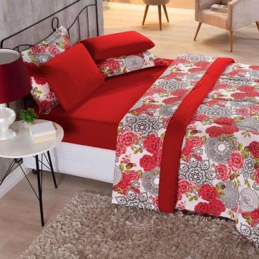 Imagem de Edredom Malha 100% Algodão Primavera 1 Peça Casal Floral Vermelho
