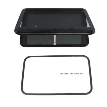 Imagem de labwork Janela de saída de trailer de 91 cm L x 56 cm A com tela removível e estrutura de montagem para trailer, carga e reboque de cavalo, certificado DOT