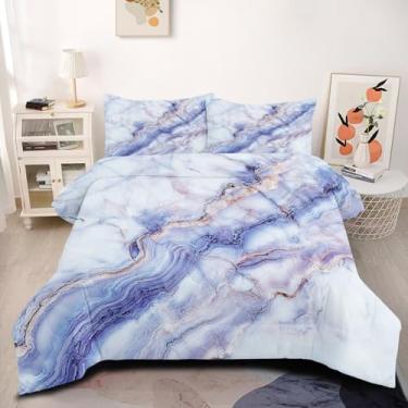 Imagem de CCoutueChen Conjunto de edredom King de mármore roxo pálido, texturizado, abstrato, semelhante a pedras, para meninos e meninas (1 edredom, 2 fronhas)