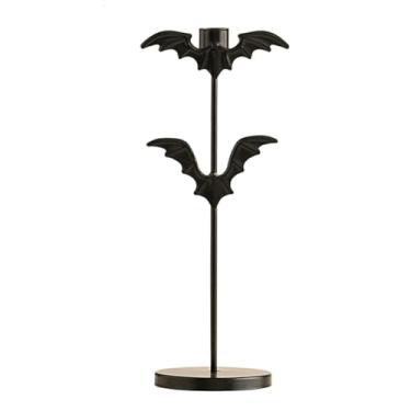 Imagem de Castiçal de morcego preto castiçal afunilado metal vintage moderno decorativo alto suporte longo para lareira festa casamento jantar casa (alto)