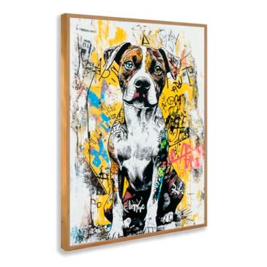Imagem de Quadro Decorativo Cachorro PItBull Grafite Estilo Urbano Colorido Pet Arte Moderna Rua Street Pit Bull Art Descolado Criativo Com Moldura