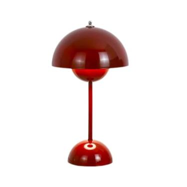 Imagem de Luminaria Abajur de Mesa Colorida Touch LED Noturna, Cupula Redonda, Estilo Retro, 30 CM, para Leitura, Escritório, Mesa, Cabeceira, 3 Intensidades, Luz Relaxante para Dormir (Vermelho)