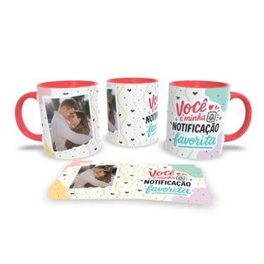 Imagem de Caneca Cerâmica Personalizada para Namorados com Foto, Interior e Alça Vermelha (Você é minha notificação favorita)